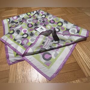 NWT - Coach 100% silk scarf, 27” x 27” square, signature geometric pattern